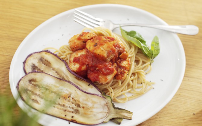 Recept Spaghetti Integrali met zalm en aubergine Grand'Italia